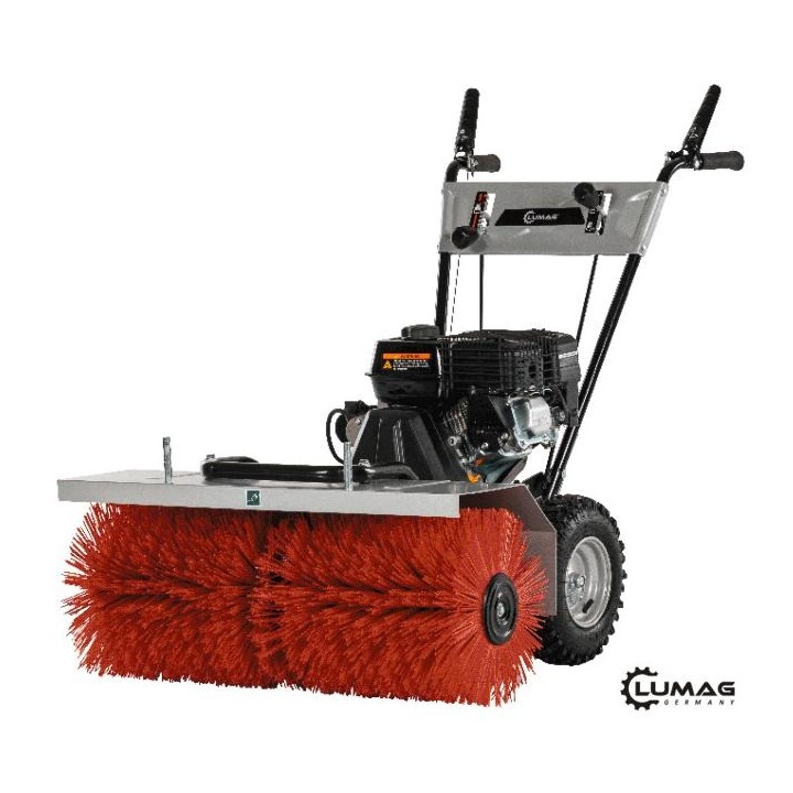 Motorový zametací stroj LUMAG KM800 – záběr 80 cm, radlice a koš